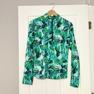 Tommy Bahama Jacket Womens L Green Blue Tropical Palm 1/4 Zip Pullover Golf